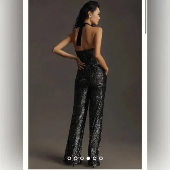 Anthropologie Black Sequin Halter Jumpsuit - Picture 5 of 15